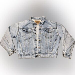 Vintage 90s Levi Strauss Light Blue Denim Trucker Collar Jean Jacket L 16/18